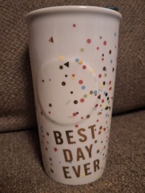 Starbucks White Ceramic Tumbler with Multicolor Metalic Confetti